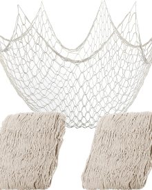 2 Pcs Fish Net Decorative 80 x 40 Inch, Wall Hanging Fishnet for Mermaid, Pirate, Nautical, Under The Sea Party Decorations, Ocean Nursery Themed Hawaii Beach Birthday Party Supplies(Beige)