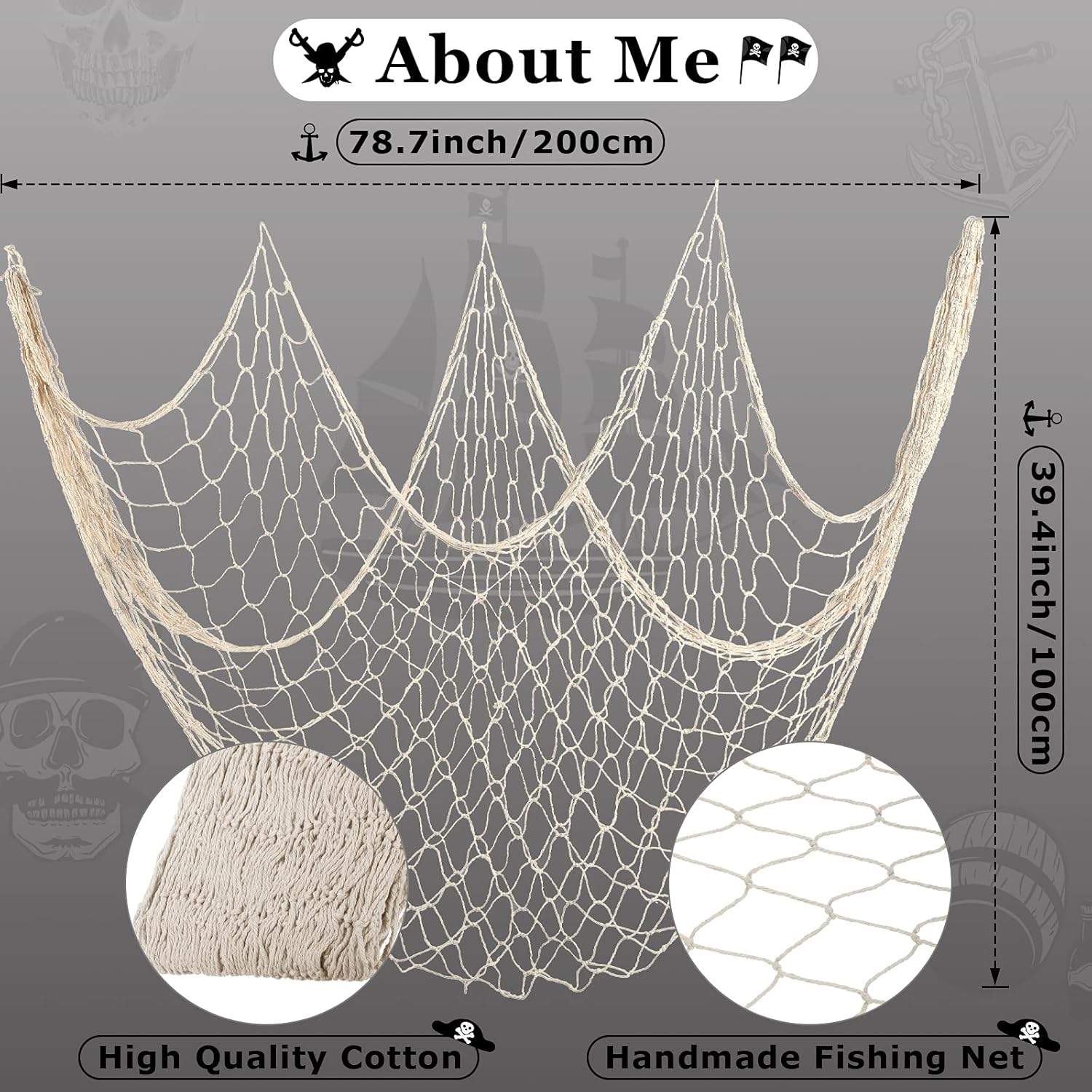 2 Pcs Fish Net Decorative 80 x 40 Inch, Wall Hanging Fishnet for Mermaid, Pirate, Nautical, Under The Sea Party Decorations, Ocean Nursery Themed Hawaii Beach Birthday Party Supplies(Beige) - Image 2