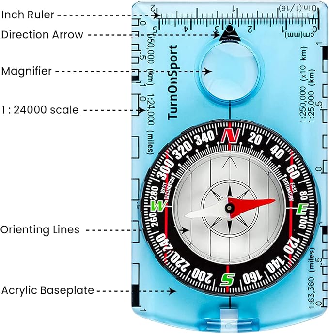 TurnOnSport Orienteering Compass - Advanced Scout Compass for Hiking, Camping, and Backpacking - Best Survival Gifts for Kids - Image 2