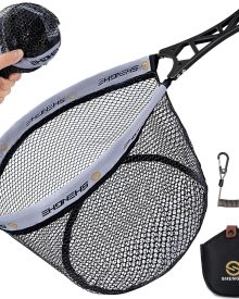 THKFISH Fly Fishing Landing Net, Foldable Landing Trout Net with ABS Handle,Rubber Coated Mesh Trout Net with Tackle Bag for Trout Bass Catch and Release, Portable Fly Fishing Gear,M/L