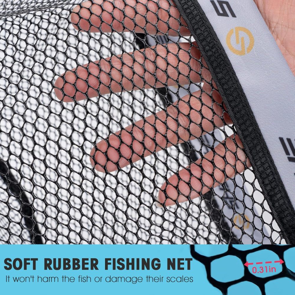 THKFISH Fly Fishing Landing Net, Foldable Landing Trout Net with ABS Handle,Rubber Coated Mesh Trout Net with Tackle Bag for Trout Bass Catch and Release, Portable Fly Fishing Gear,M/L - Image 2